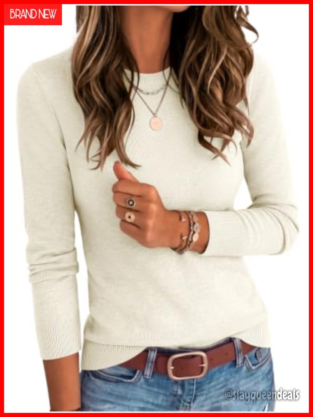 Women's Slim Fit Crew Neck Long Sleeve Sweater Pullover